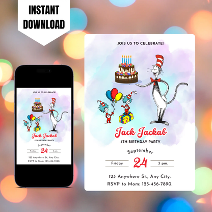 Dr Seuss Birthday Invitation Template CreativeRino