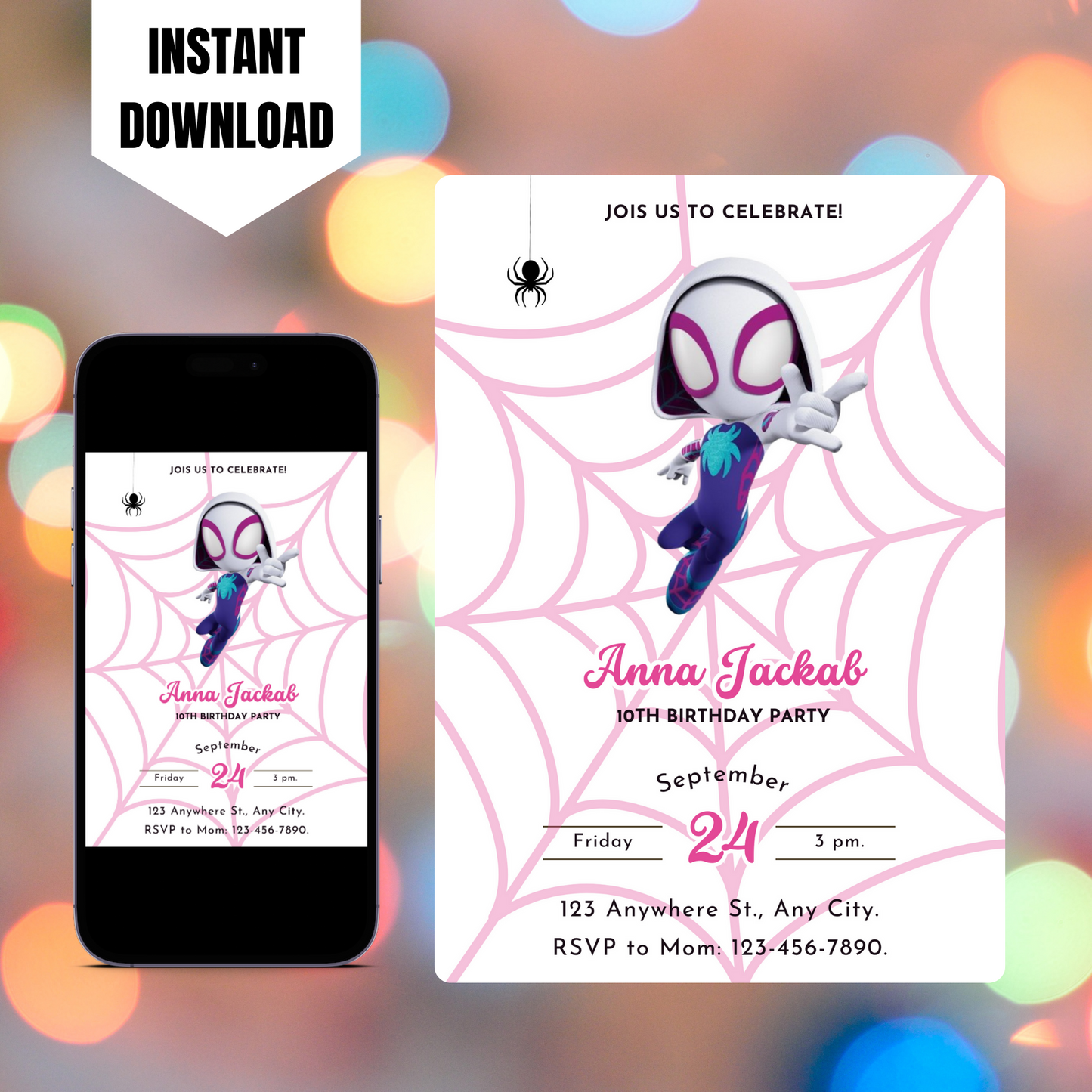 Ghost Spidey Birthday Invitation Template | Spidey and his Amazing Friends