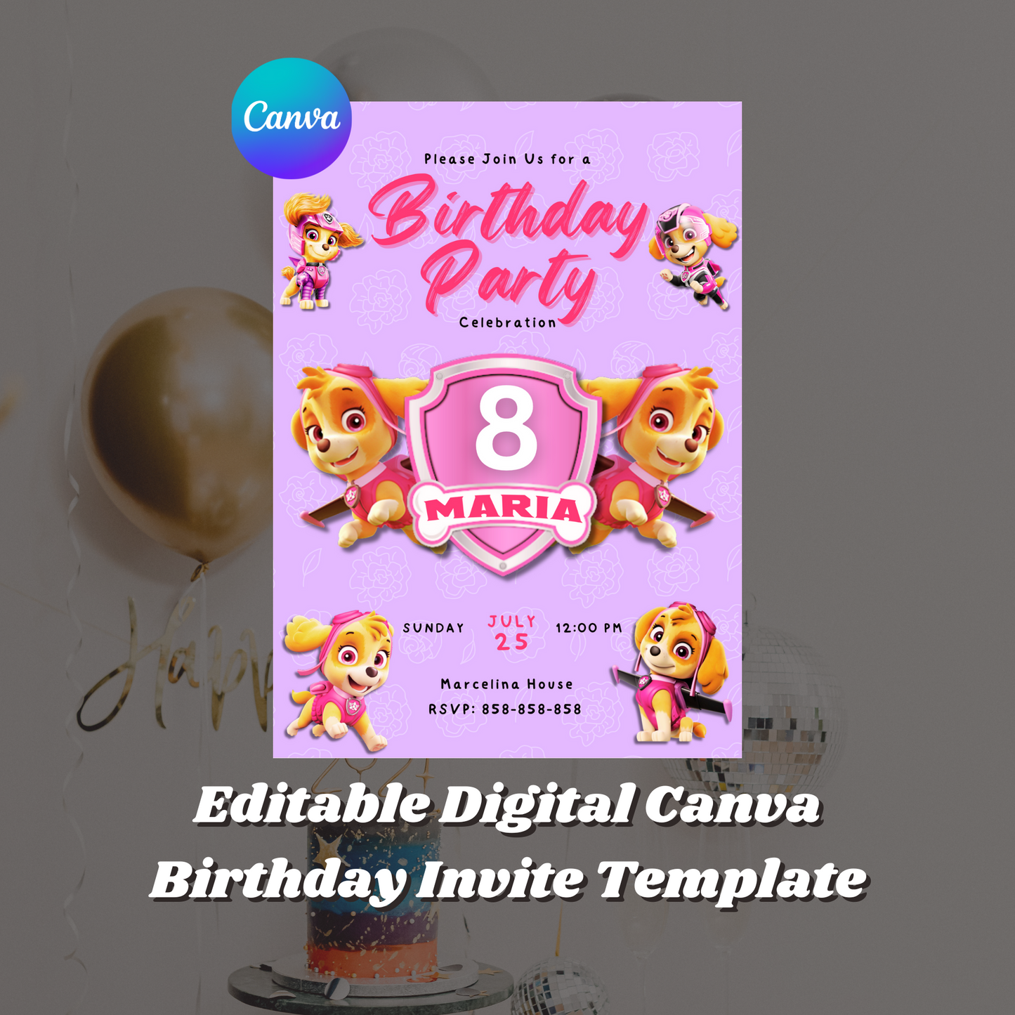 Skye Paw Patrol Birthday Invitation Template