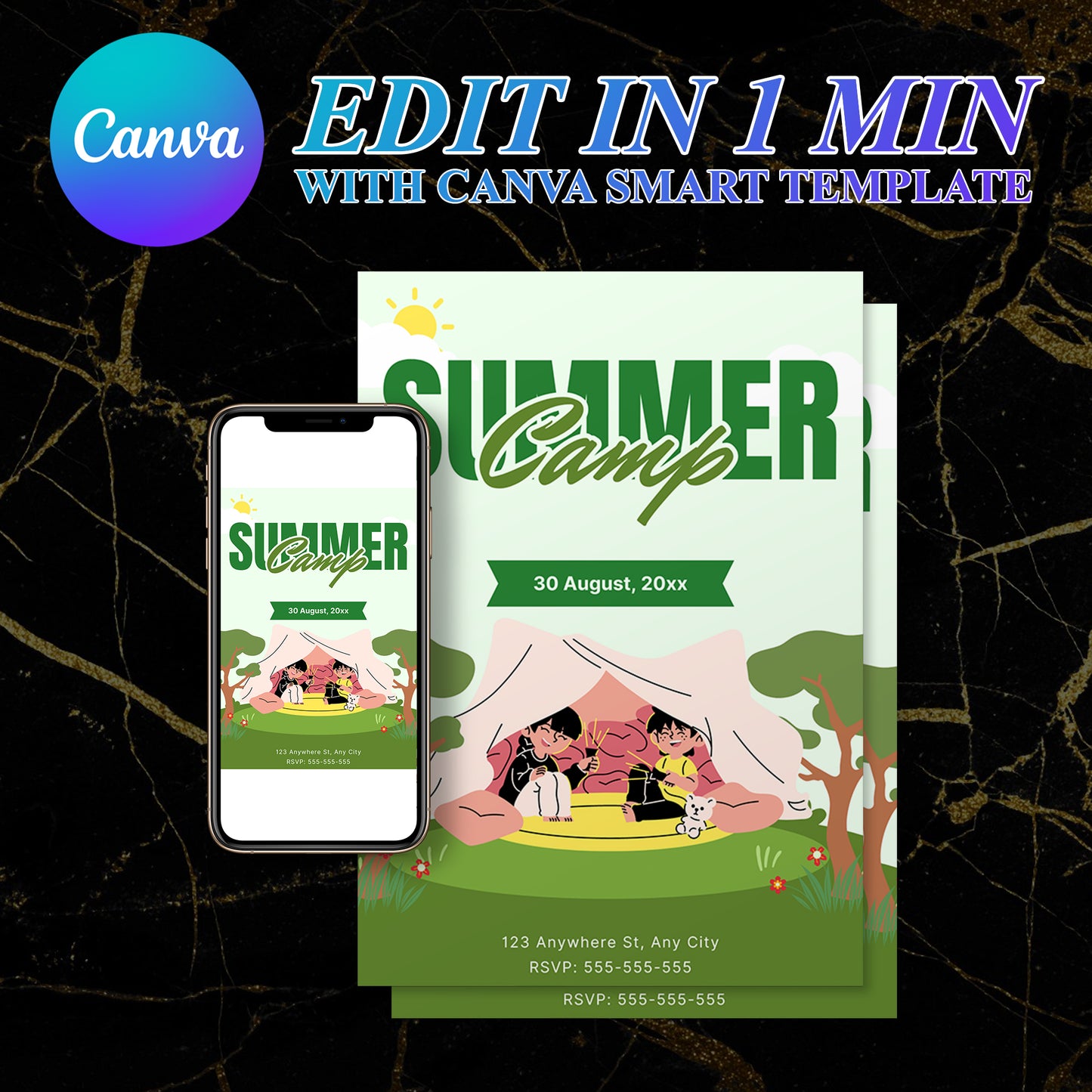 Summer Camp Invitation | Camping Invite Canva Template