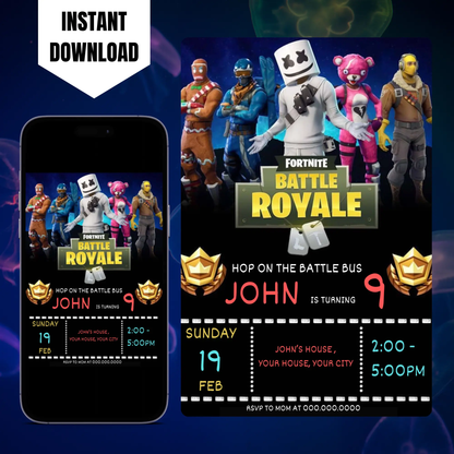 Fortnite Birthday Invitation Template | Battle Royale Invite CreativeRino