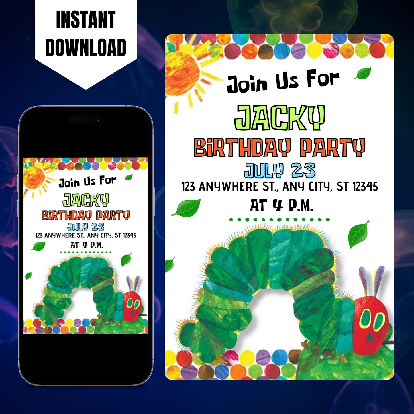 Very Hungry Caterpillar Birthday Invitation Template