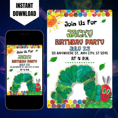 Very Hungry Caterpillar Birthday Invitation Template CreativeRino