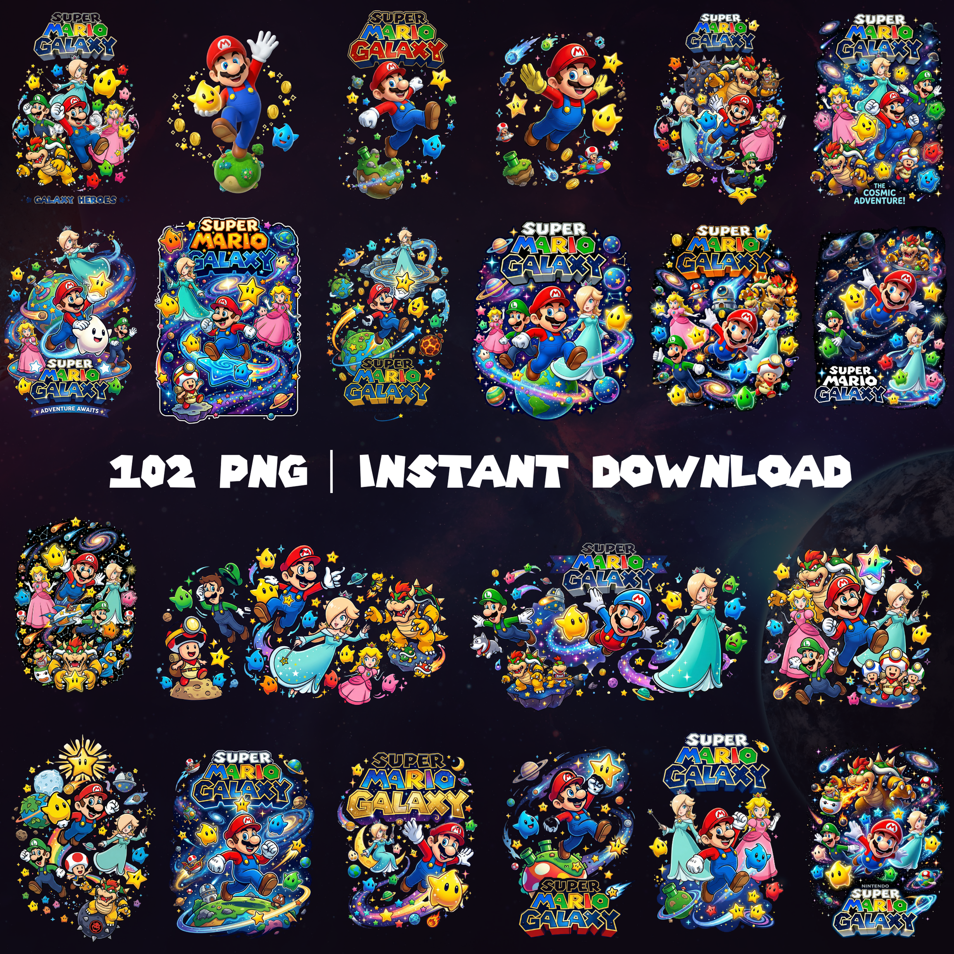 Super Mario Galaxy Movie PNG Bundle | Mario Characters Clipart CreativeRino