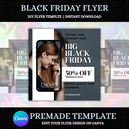 Big Black Friday Hair Extension Post Template | Social Media Flyer CreativeRino