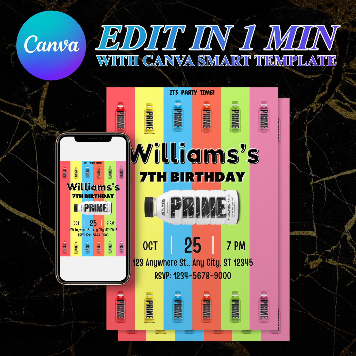 Prime Energy Drink Birthday Invitation Template