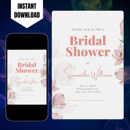 Pink Floral Spring Wildflower Bridal Shower Invitation Template CreativeRino