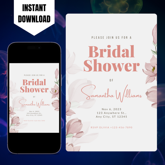 Pink Floral Spring Wildflower Bridal Shower Invitation Template