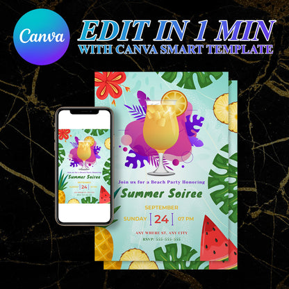 Summer Soiree Party Invite | Cocktail Party Invitation Canva Template CreativeRino