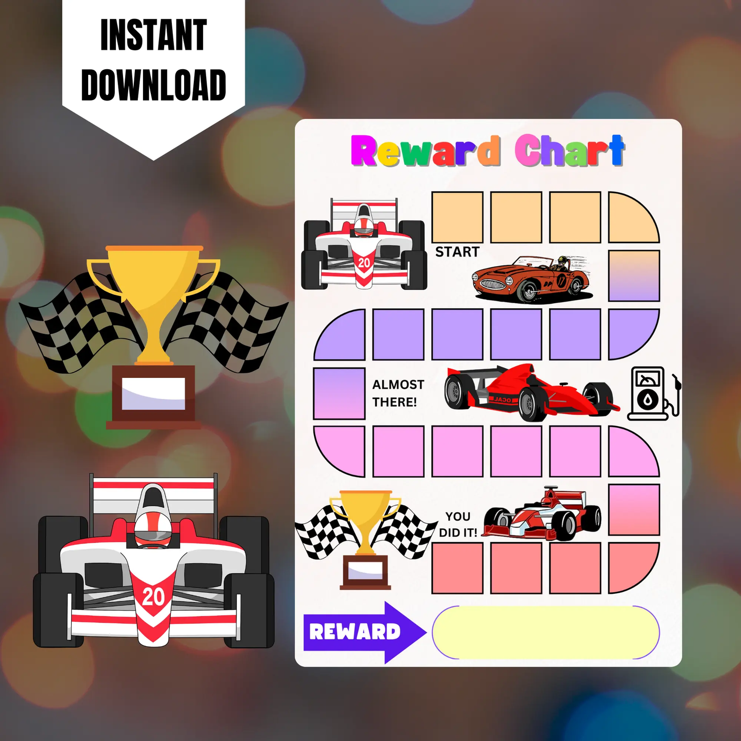 Racing Car Reward Chart Template | Cars Behavior Chart CreativeRino