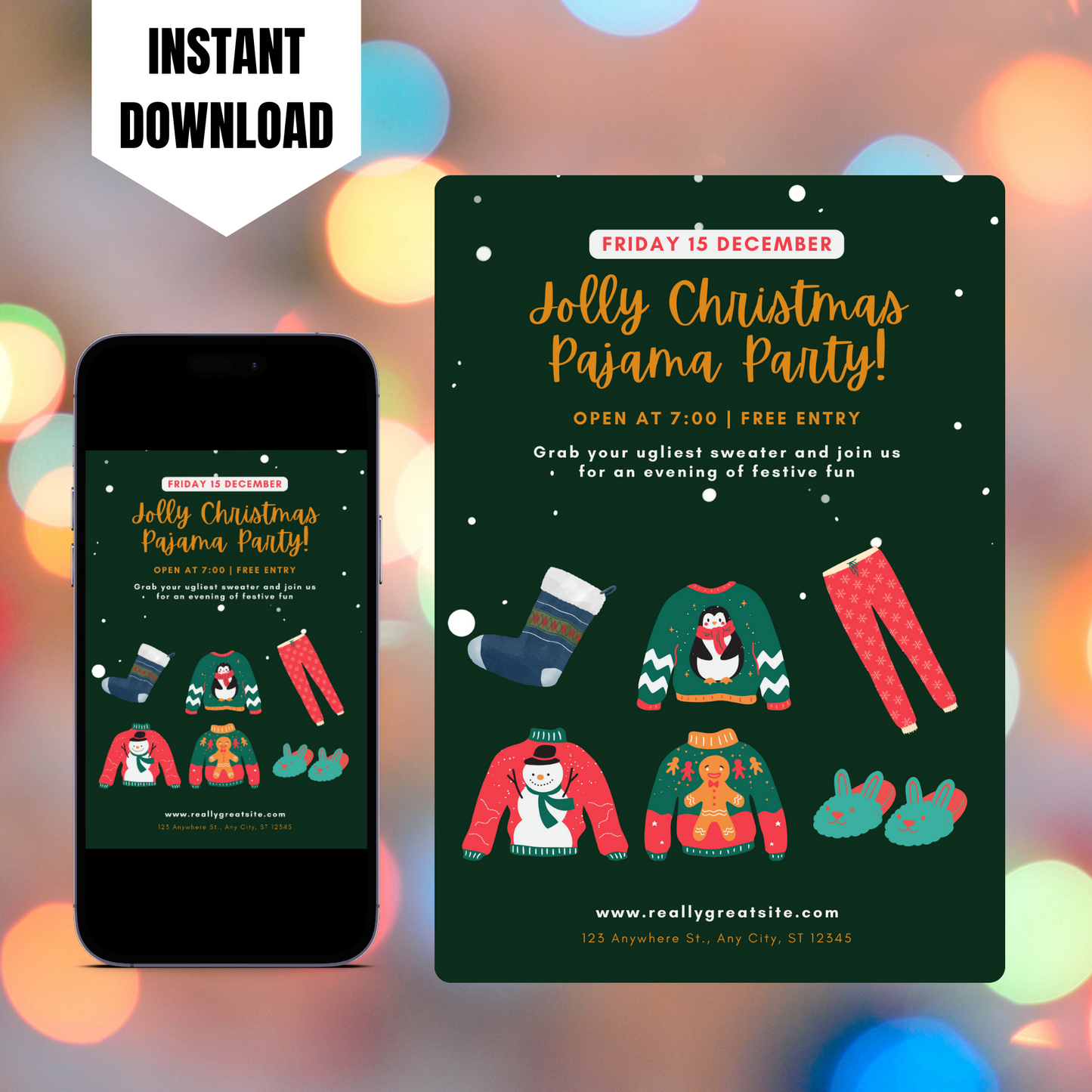 Slumber Christmas Pajamas Party Invitation Template