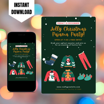 Slumber Christmas Pajamas Party Invitation Template CreativeRino