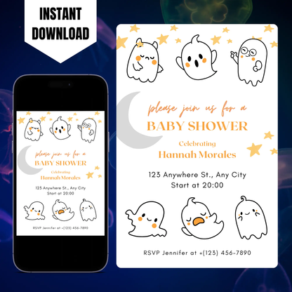 A Little Boo Baby Shower Invitation Template | Halloween Baby Shower Invite CreativeRino