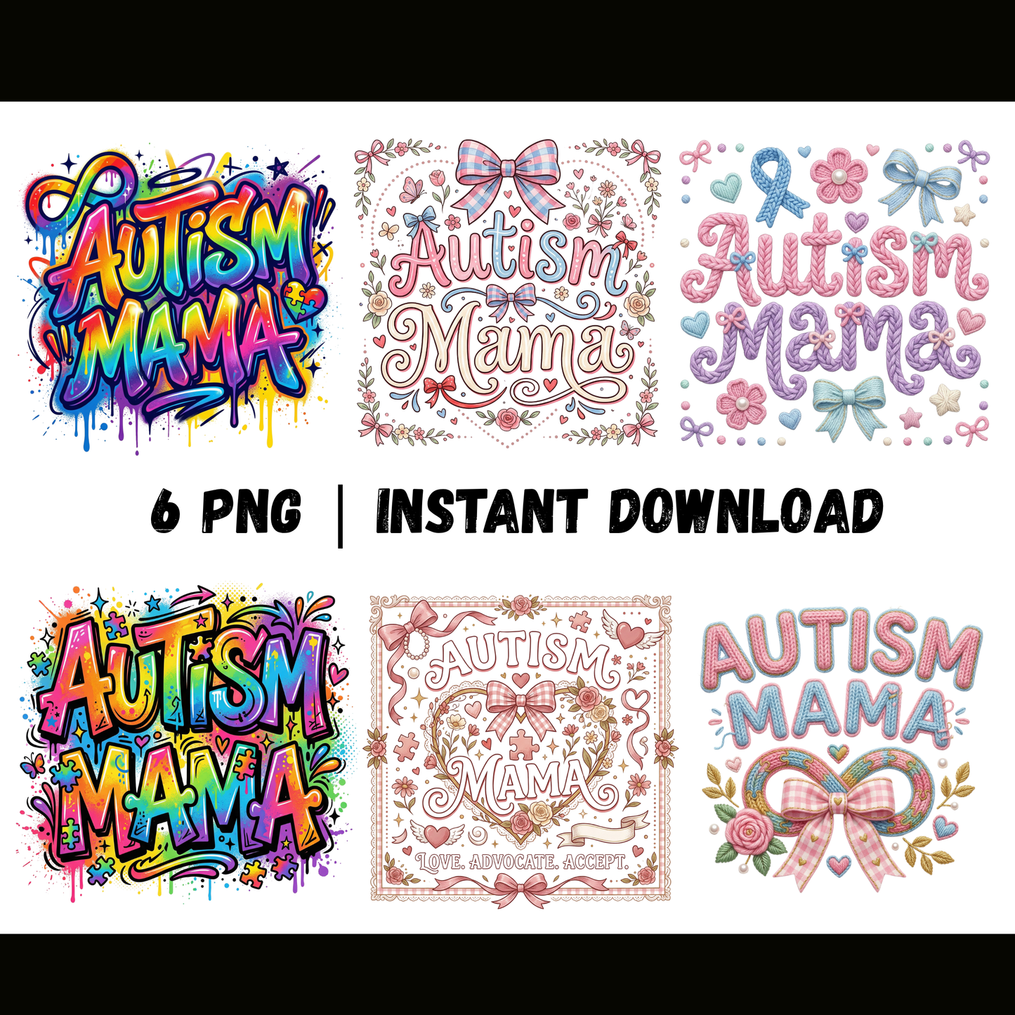 Autism Mama PNG | Autism Awareness Sublimation Design | Coquette Faux Yarn Puzzle Rainbow Graffiti Designs CreativeRino