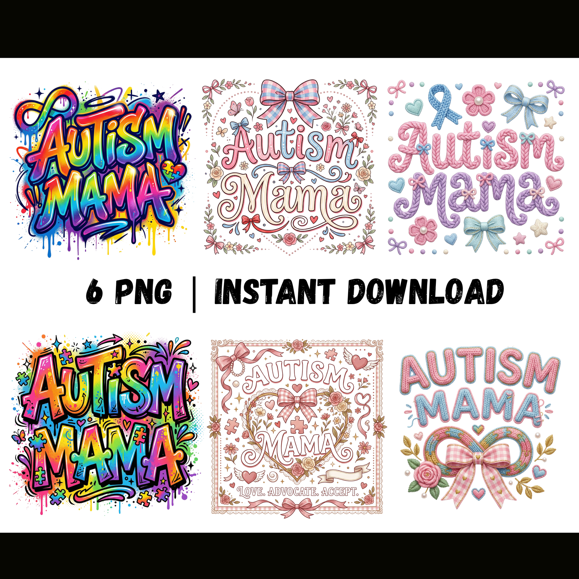 Autism Mama PNG | Autism Awareness Sublimation Design | Coquette Faux Yarn Puzzle Rainbow Graffiti Designs CreativeRino