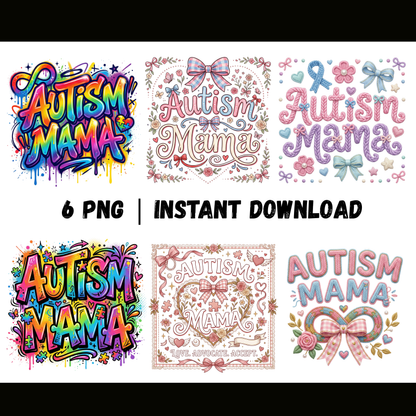 Autism Mama PNG | Autism Awareness Sublimation Design | Coquette Faux Yarn Puzzle Rainbow Graffiti Designs CreativeRino