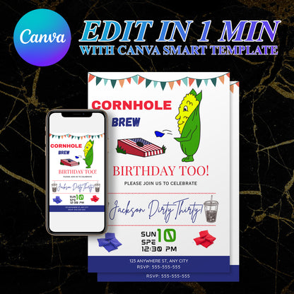 Cornhole Birthday Invitation Template - CreativeRino