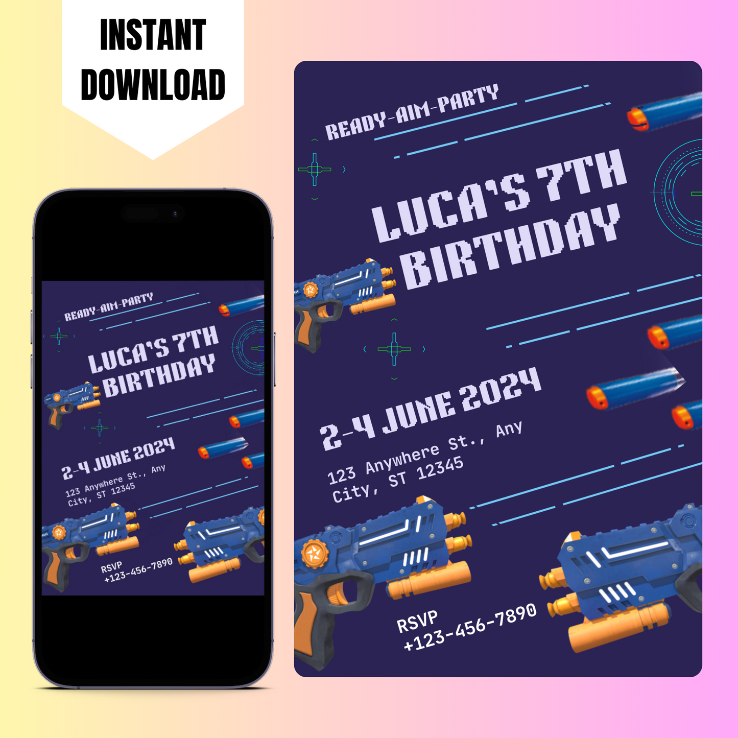 Nerf Dart Gun Birthday Invitation Template