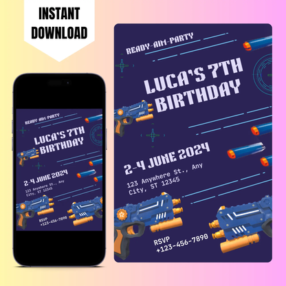 Nerf Dart Gun Birthday Invitation Template CreativeRino