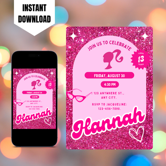 Hot Pink Doll Birthday Invitation Template