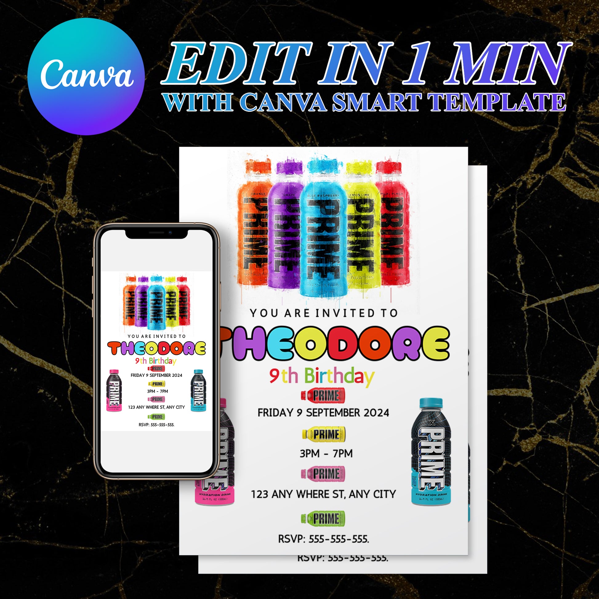 Prime Energy Drink Birthday Invitation Template - CreativeRino