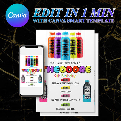 Prime Energy Drink Birthday Invitation Template - CreativeRino