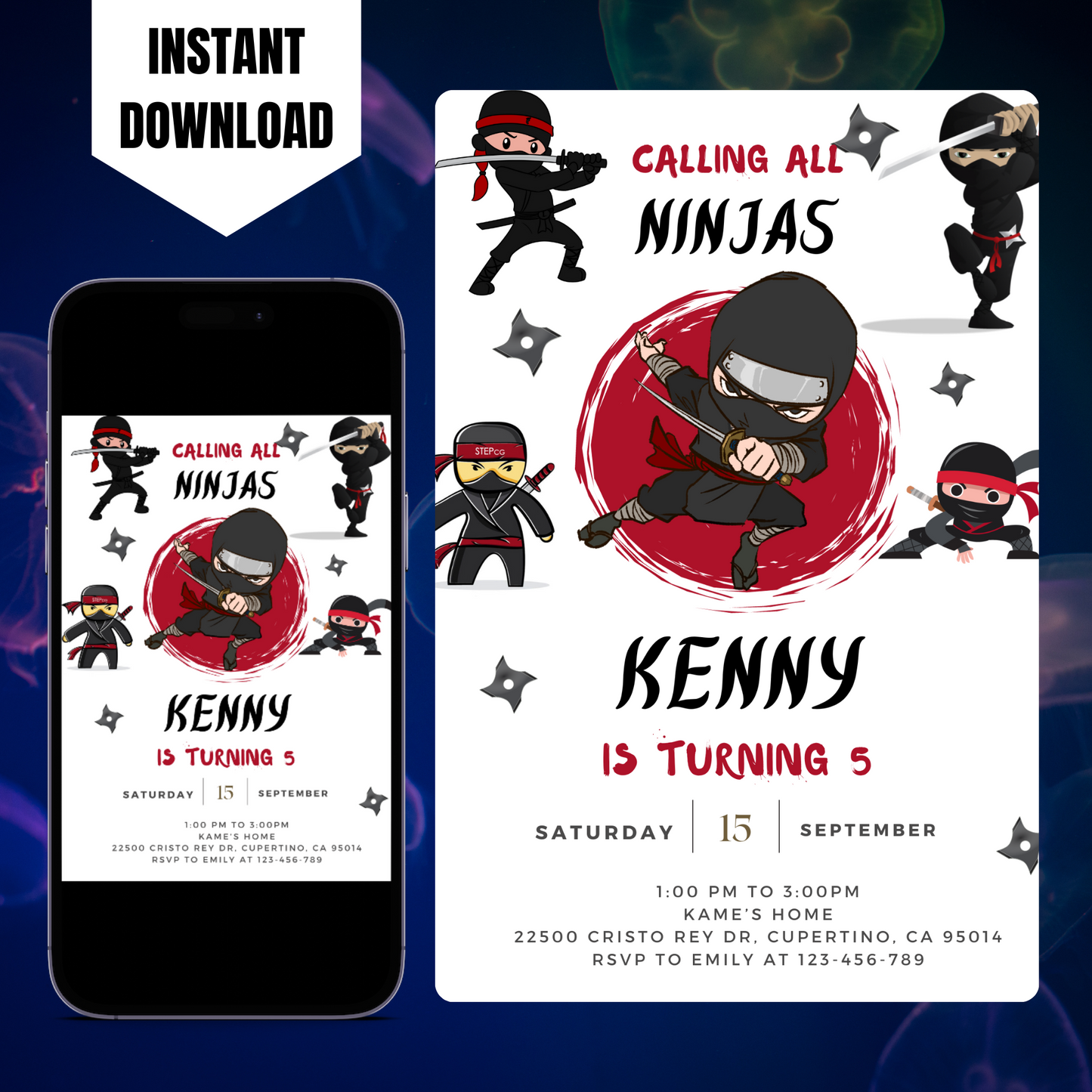 Ninja Birthday Invitation Template | Ninja Warrior Party Invite