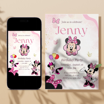 Minnie Mouse Birthday Invitation Template CreativeRino