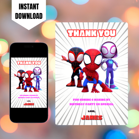 Spidey and his Amazing Friends Thank You Card Template