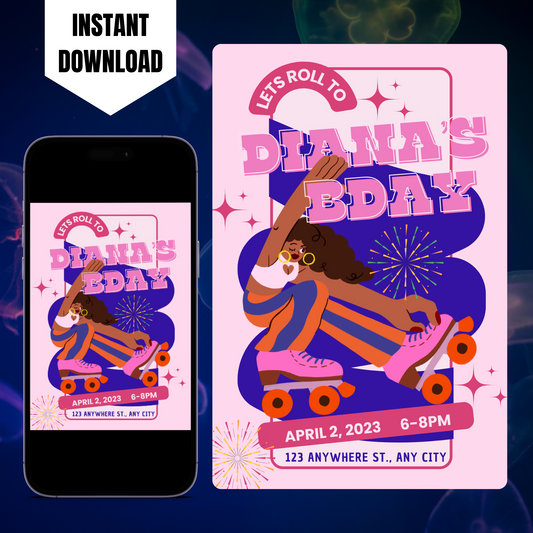 Roller Skates Skating Birthday Invitation Template