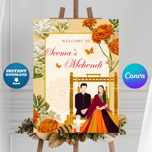 Mehndi Sign Template | Indian Wedding Welcome Sign