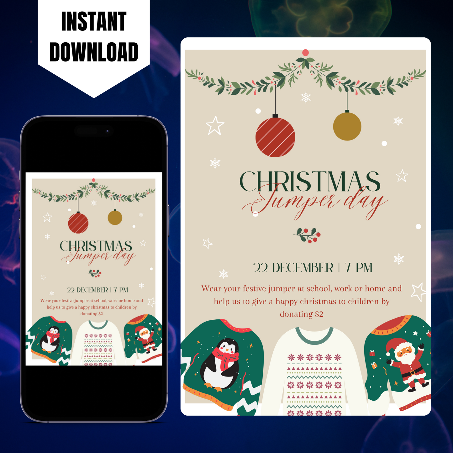 Christmas Jumper Day Invitation Template | Ugly Sweater Christmas Party Invite