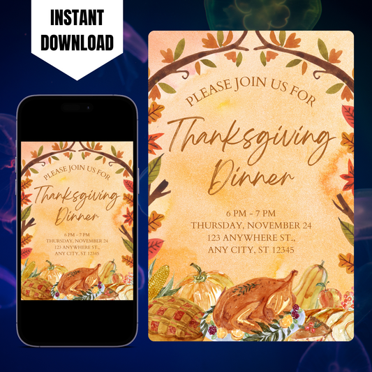 Fall Thanksgiving Dinner Party Invitation Template