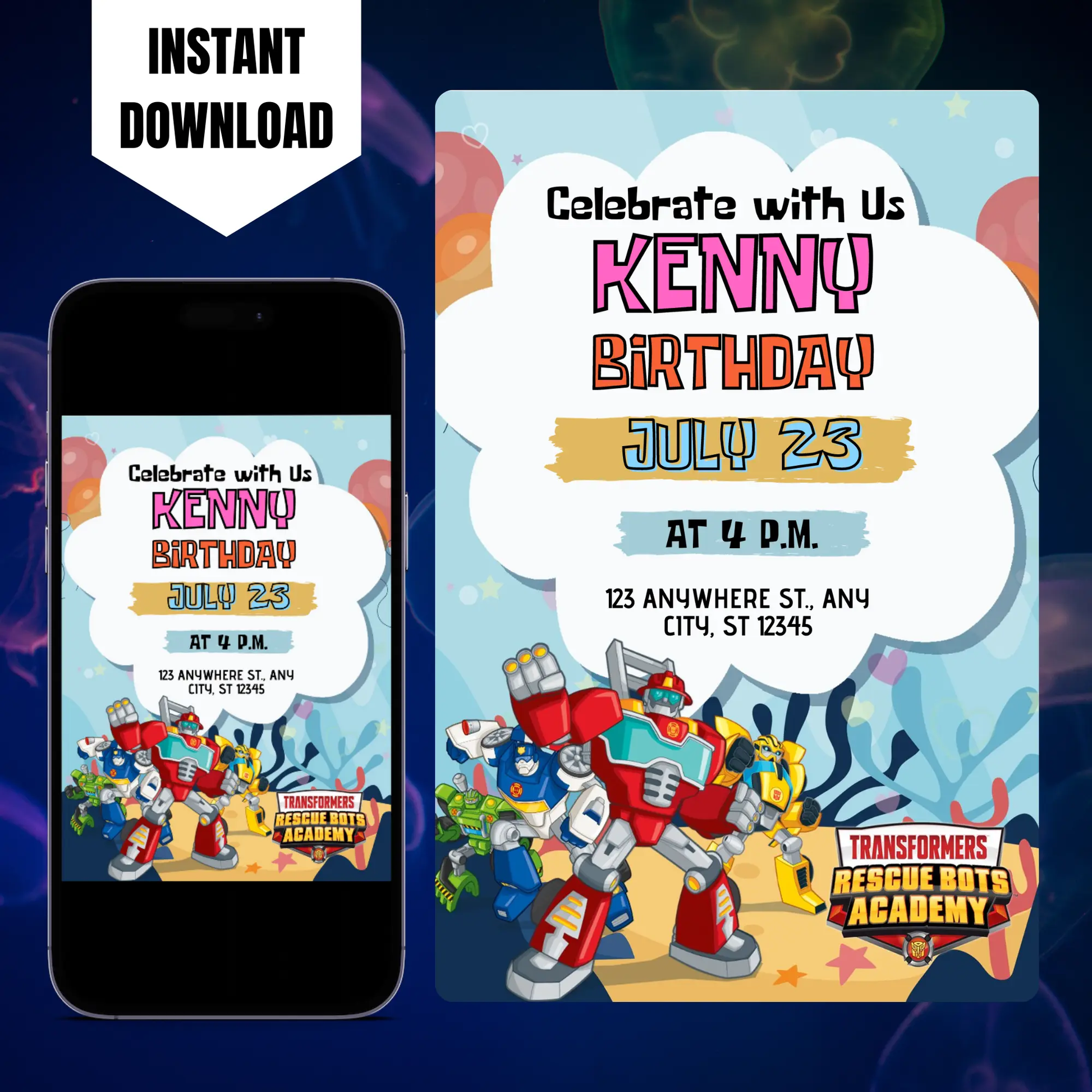 Rescue Bots Transformers Birthday Invitation Template CreativeRino