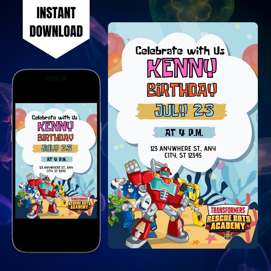 Rescue Bots Transformers Birthday Invitation Template