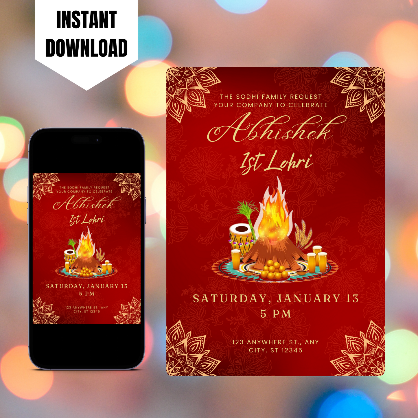 Lohri Invitation Template | Lohri Party Invite