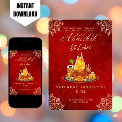 Lohri Invitation Template | Lohri Party Invite CreativeRino