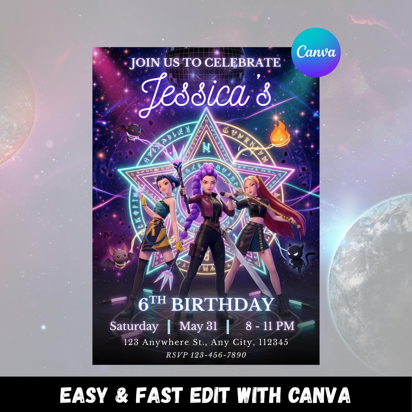 Kpop Demon Hunters Digital Invitation – Birthday Party Invite CreativeRino