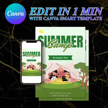 Summer Camp Invitation | Camping Invite Canva Template CreativeRino