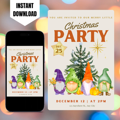Gnome Christmas Party Invitation Template CreativeRino