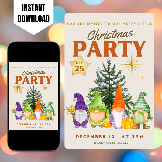 Gnome Christmas Party Invitation Template