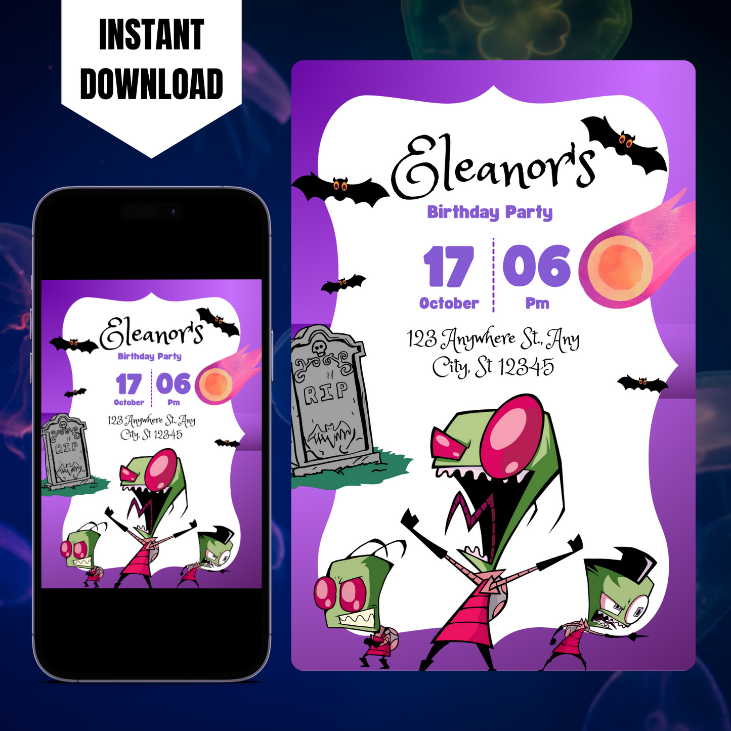 Invader Zim Birthday Invitation Template