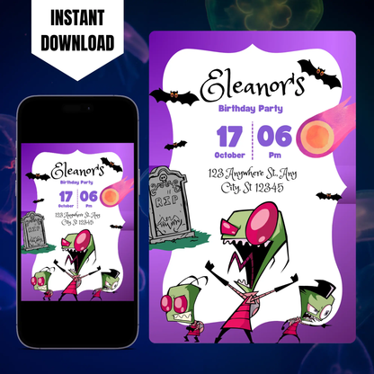 Invader Zim Birthday Invitation Template CreativeRino