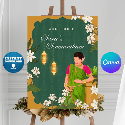 Seemantham Ceremony Sign Template | Indian Baby Shower Welcome Sign CreativeRino