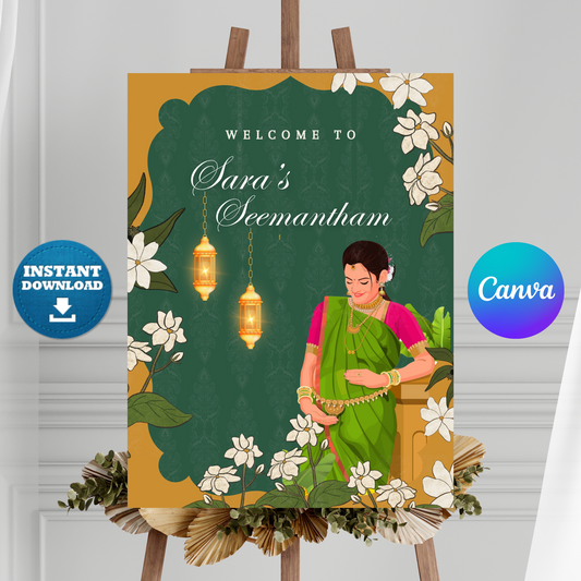 Seemantham Ceremony Sign Template | Indian Baby Shower Welcome Sign