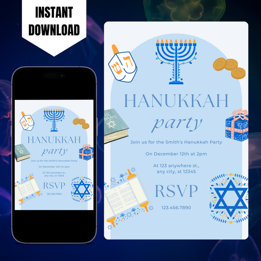 Hanukkah Invitation Template | Hanukkah Celebration Party Invite