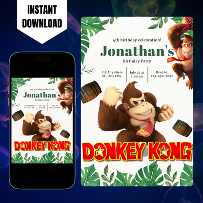 Donkey Kong Birthday Invitation Template | Super Mario Invite CreativeRino