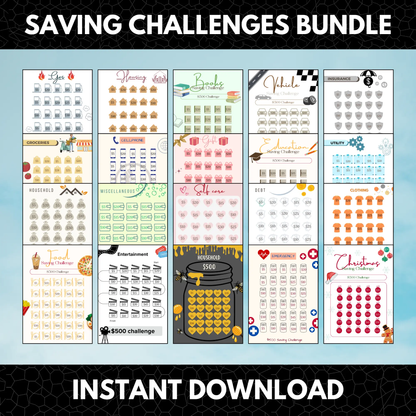 20 Savings Challenge Bundle | Savings Challenge Trackers Sheet CreativeRino