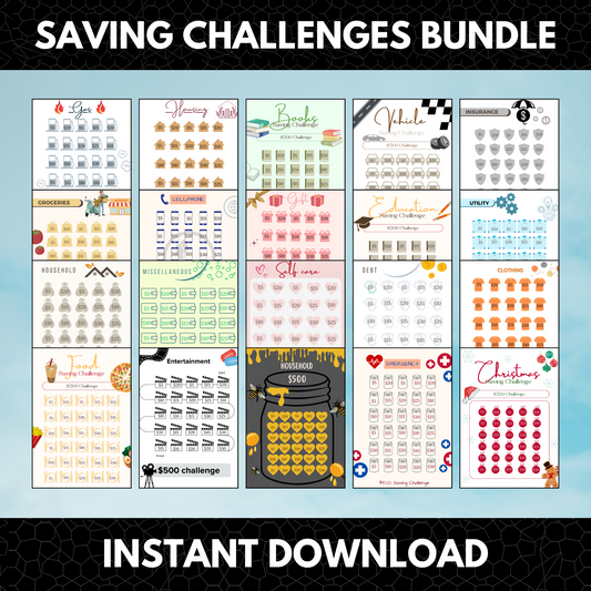 20 Savings Challenge Bundle | Savings Challenge Trackers Sheet