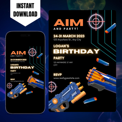 Nerf Dart Gun Birthday Invitation Template CreativeRino